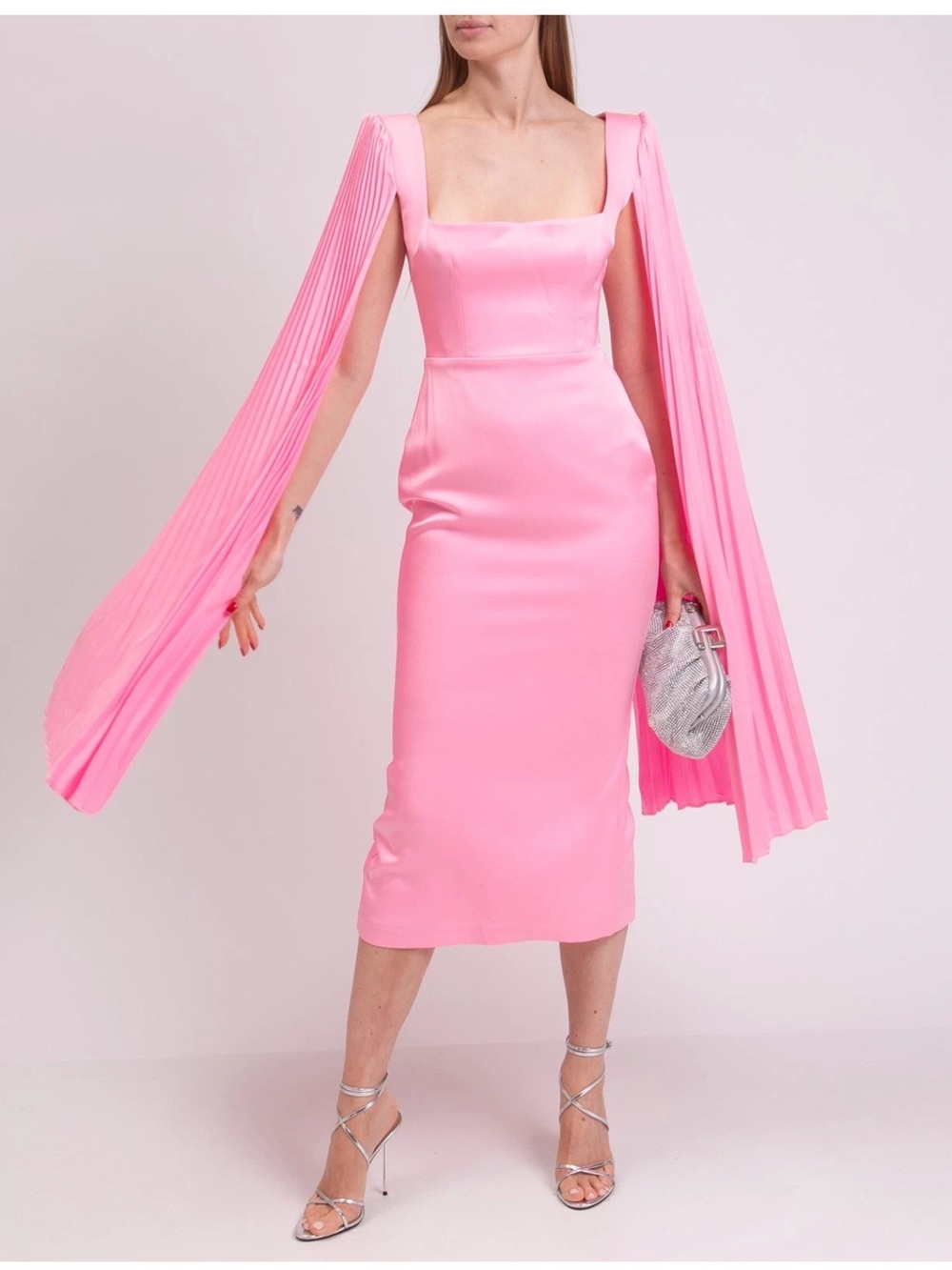 ALEX PERRY Midi Sheath Dress UK8 US4 IT40 S Pink Pleated Cape Sleeve